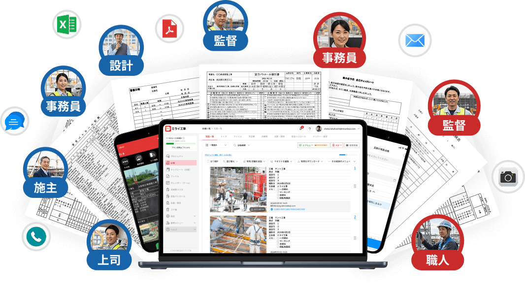 協力会社も元請けの会社もミライ工事でまるっと報告書管理が完了できます